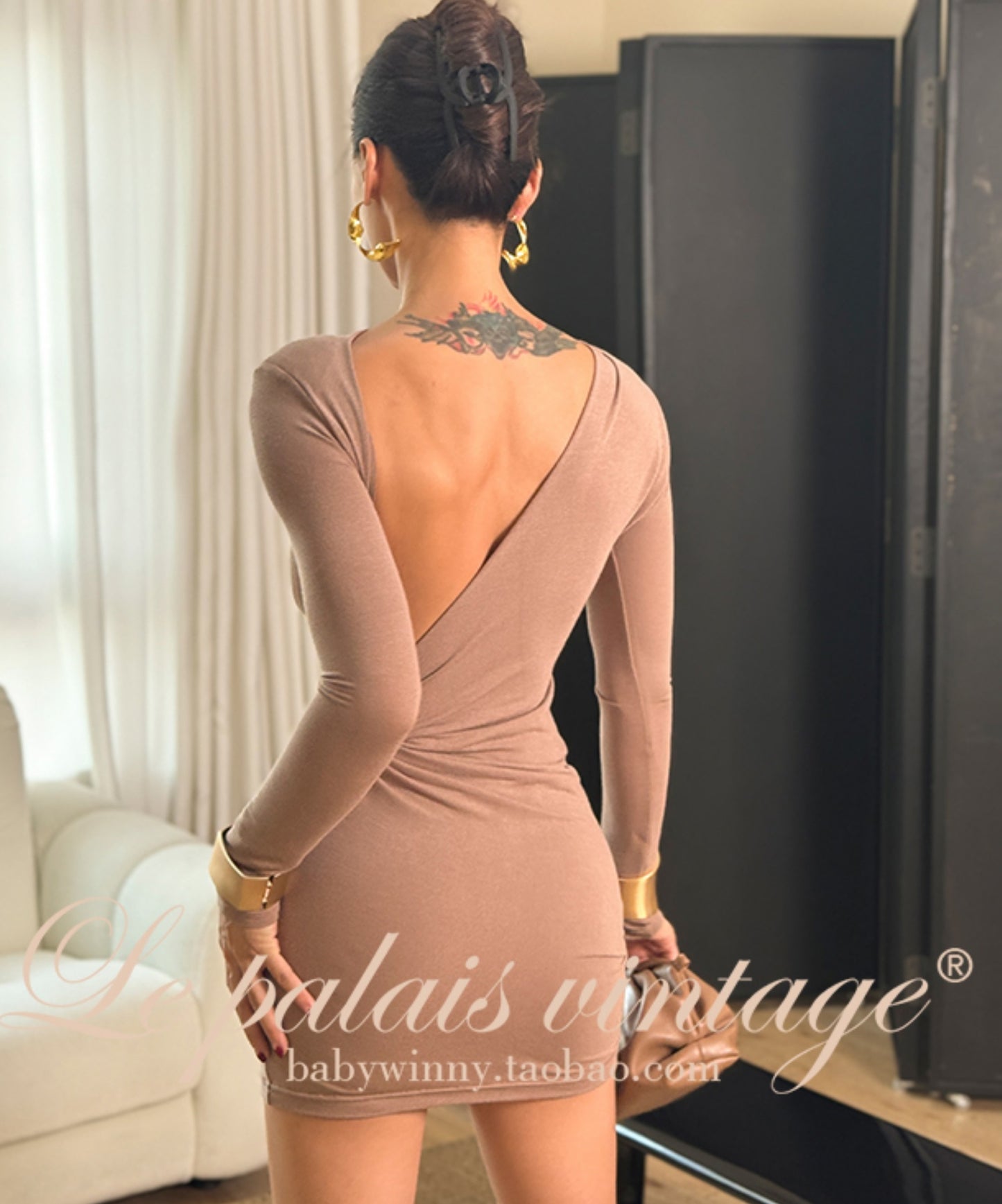 Le Palais Vintage Elegant Brown Aysmmetrical Wrap Short/ Long Dress-POA.