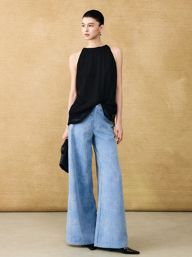 HECO Chinese style wrinkle elastic crew neck vest  age-reducing top - CAST.