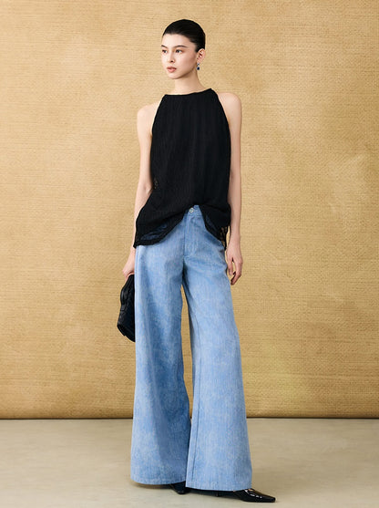 HECO Chinese style wrinkle elastic crew neck vest  age-reducing top - CAST.