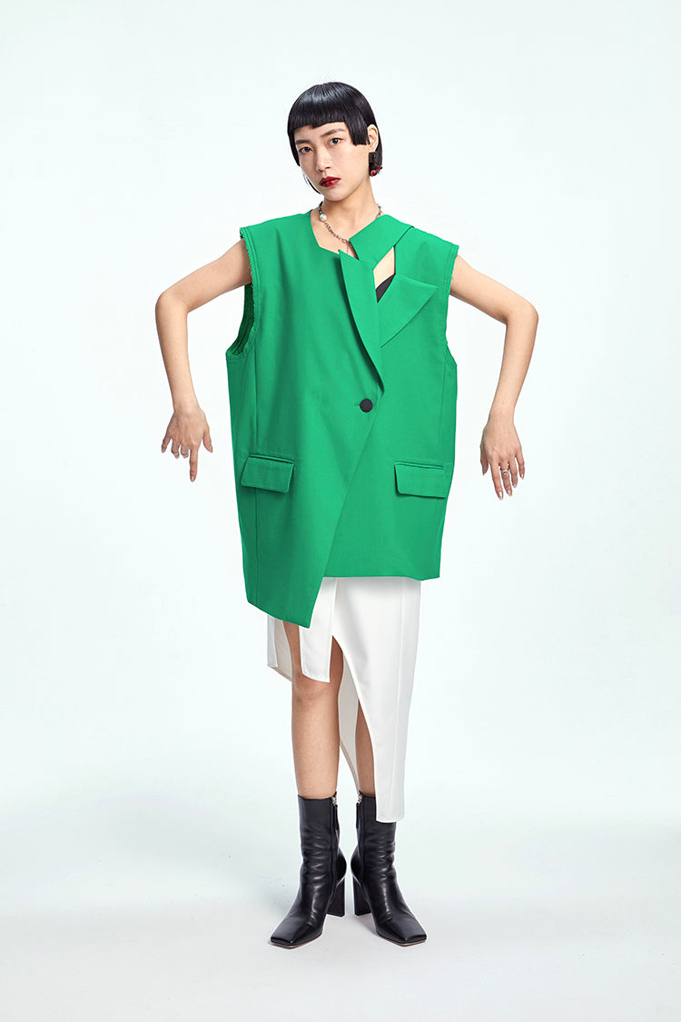 TINY IN misaligned collar silhouette midi vest women's suit -DODO