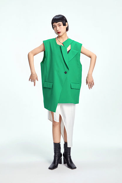 TINY IN misaligned collar silhouette midi vest women's suit -DODO