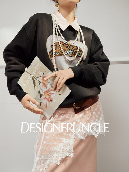 DGU×LAB "Juice Leopard" black loose and lazy design sweatshirt - SWEAD