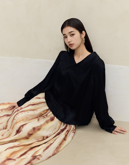 HECO 100% Acetate Long Sleeve red black white Shirt Top Women - glass.