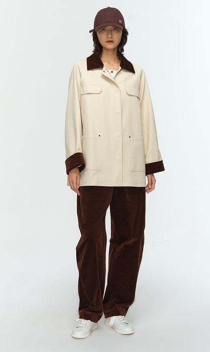 COMME MOI Lu Yan designer new women's contrasting corduroy cargo jacket - MIGHTY.