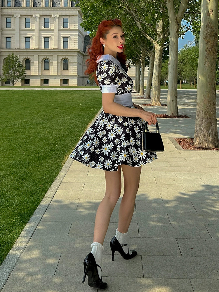 Le Palais Vintage   Doll Puff Sleeve Cinched Waist Dress-FANA