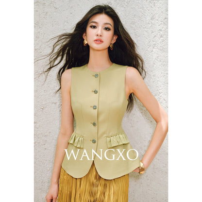 WANGXO |Custom Metal Buckle Round Neck Umbrella Hem Waist Vest- KIRA.