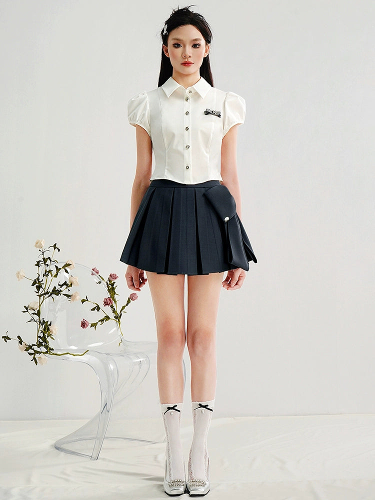 CHECOCRE Stubble Sweet Cool Girly Suit Dark Gray Pleated Skirt - ELEVATOR