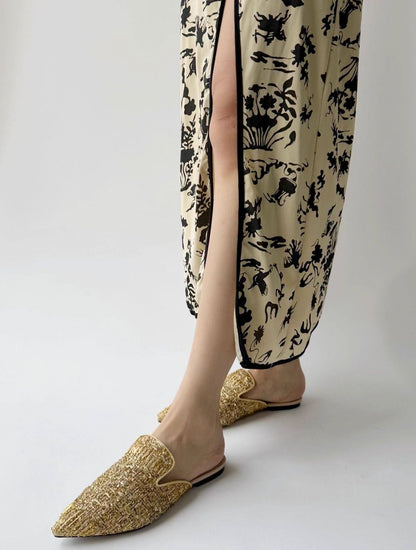 B-FEI Special Glitter Elegant Vintage Pointed Toe Mules-LESLY.