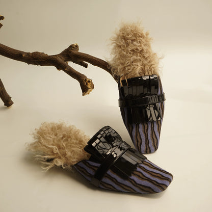 B-FEI square toe wind wool mules women's shoes-SHIKA.