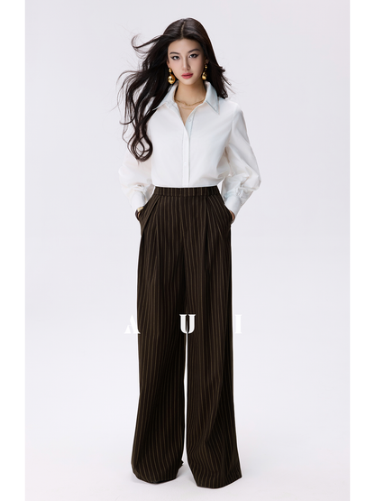 AUI Design Striped Suit High-Waisted Drape Pants -  Ji-ah.