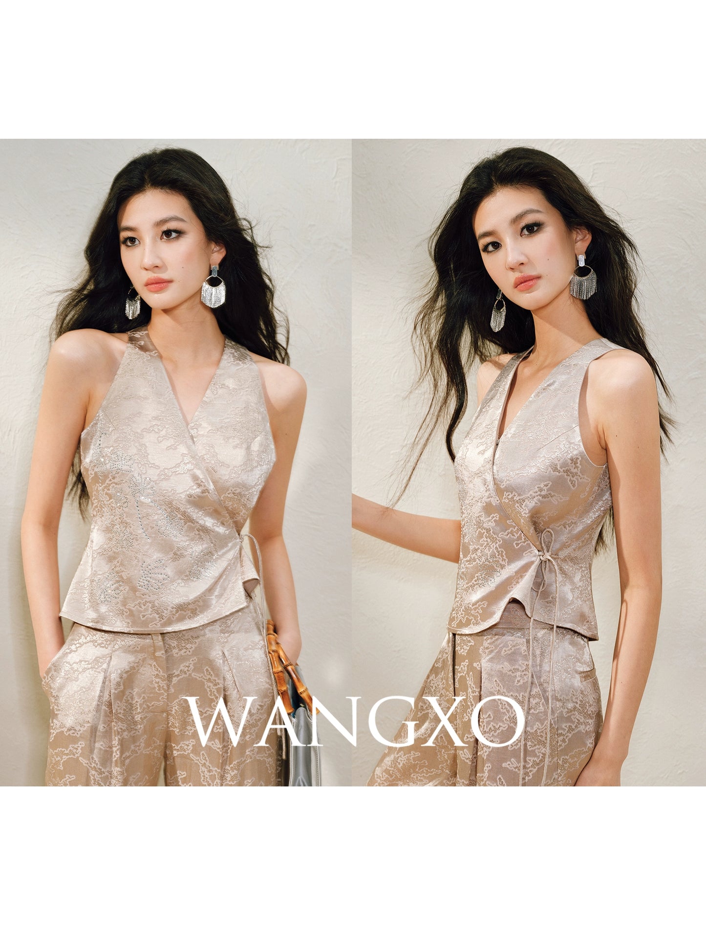 WANGXO  Cross-Strappy Top Relaxed Pants and Statement Silhouette Suits Set -ZAYA