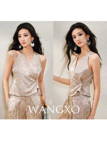 WANGXO  Cross-Strappy Top Relaxed Pants and Statement Silhouette Suits Set -ZAYA
