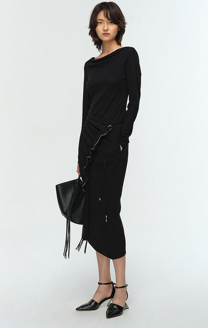 COMME MOI Lu Yan designer's new women's black straight neck silk wool knitwear - CONTROL.