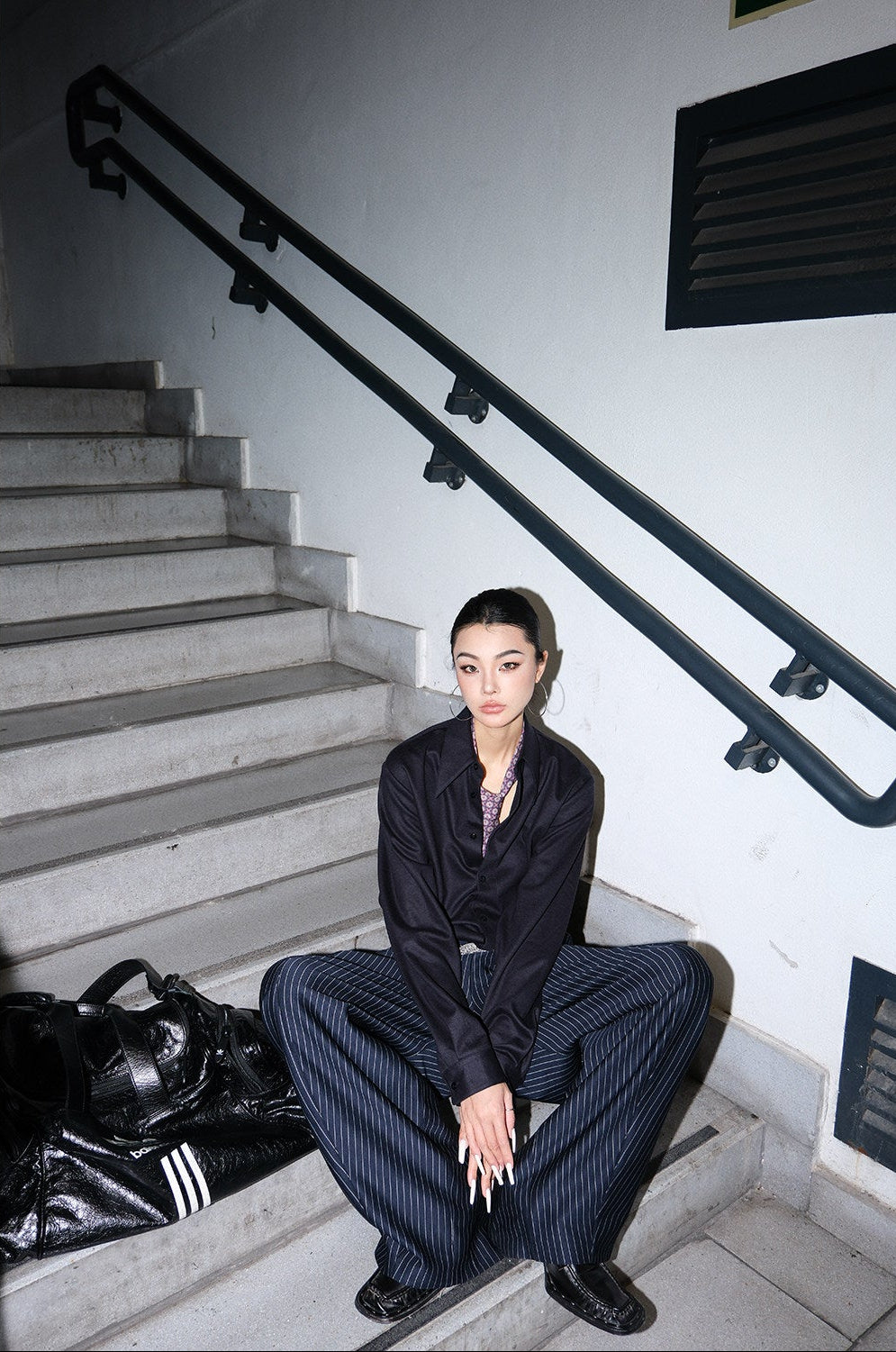MEI SANGUAN navy blue long-sleeved loose high-end shirt - BEATIRX