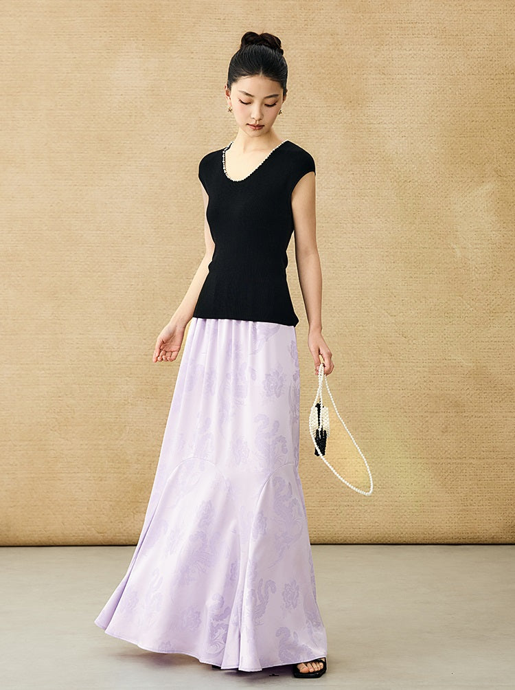 HECO Chinese Style Acetate Jacquard Elasticated High-waisted Fishtail Skirt - BETH.