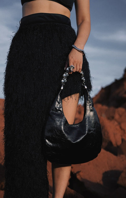 IUBALLET Diamond-Encrusted Leather Black Handbag - SIGN.