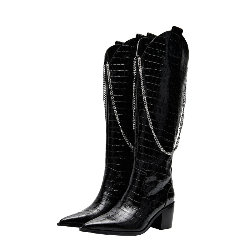 B-FEI mid-heeled high cowboy boots-YING.