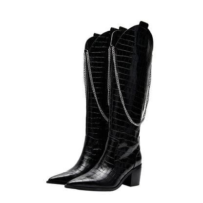 B-FEI mid-heeled high cowboy boots-YING.