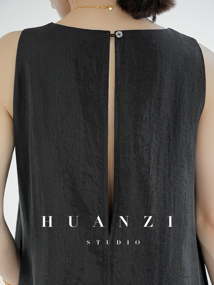 Huanzi custom high-end long sleeveless V-neck dress summer - Miel