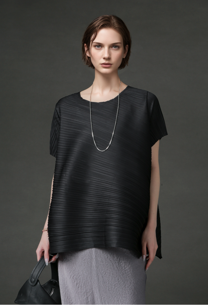 PIAOIN Miyake style simple premium pleated design T-shirt  -CECILLIA