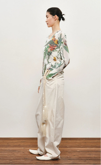 ZHUCHONGYUN Autumn Fruit Feather Thin Slim Knit Top--KOUSHI.