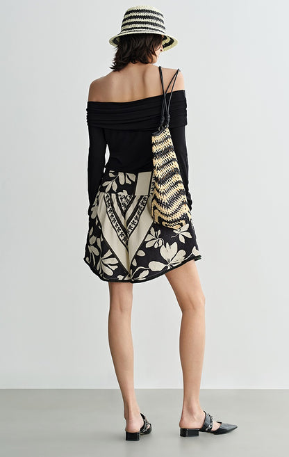 COMME MOI summer black and white print wide waistband shorts - BRONZE.