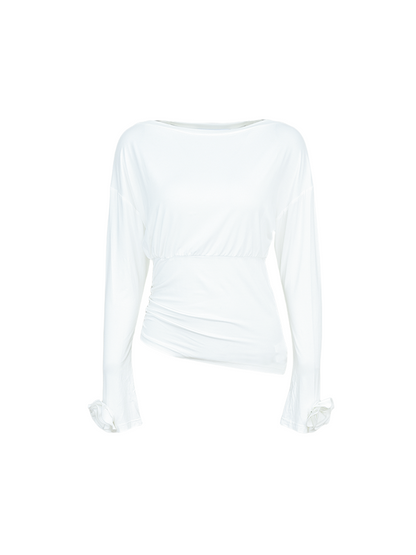 YES BY YESIR | Textured Petal Detailing 3D Floral Sleeve T-Shirt -CYRELLA.