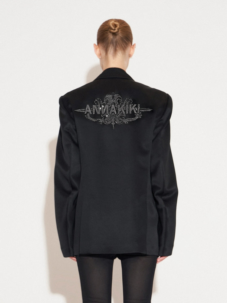 ANNAKIKI Black Acetate Hot Diamond Shoulder Padded Loose Blazer Jacket - HOSANA