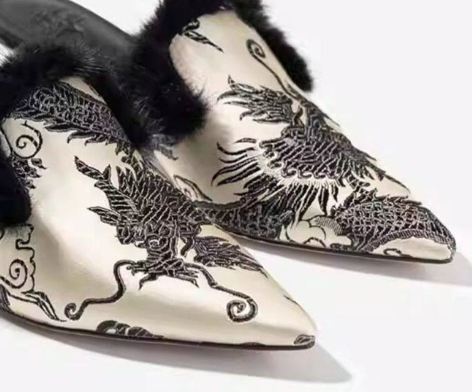 B-FEI New Chinese fur pointed toe heel-KAKA.