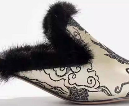 B-FEI New Chinese fur pointed toe heel-KAKA.