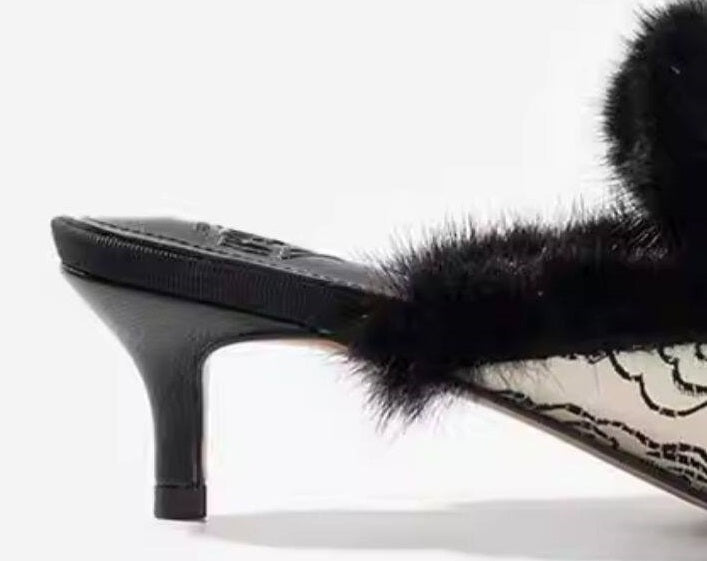 B-FEI New Chinese fur pointed toe heel-KAKA.