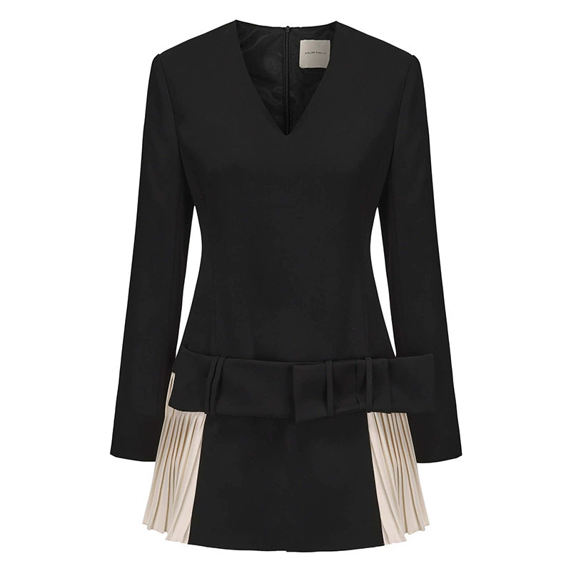 ATELIER MISS LU Fall/Winter pleated panel low-waisted long-sleeved dress - ALPHA