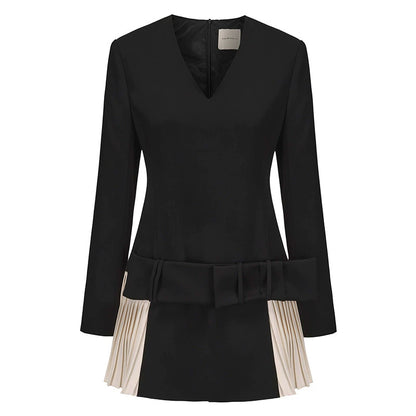 ATELIER MISS LU Fall/Winter pleated panel low-waisted long-sleeved dress - ALPHA