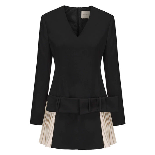 ATELIER MISS LU Fall/Winter pleated panel low-waisted long-sleeved dress - ALPHA