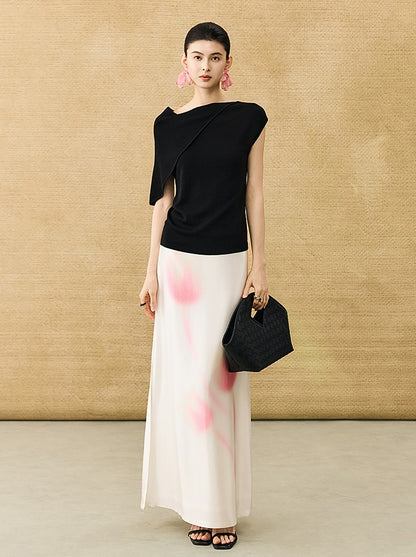 HECO Chinese temperament asymmetrical floating collar sleeveless base knit sweater - QUER.