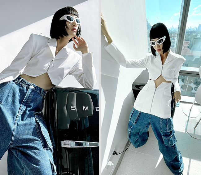 ANNAKIKI  hollow star-shaped patchwork blazer -SANNY.