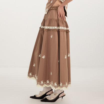 FAME Rococo Flower Embroidered Nail Bead Skirt - CAMDEN