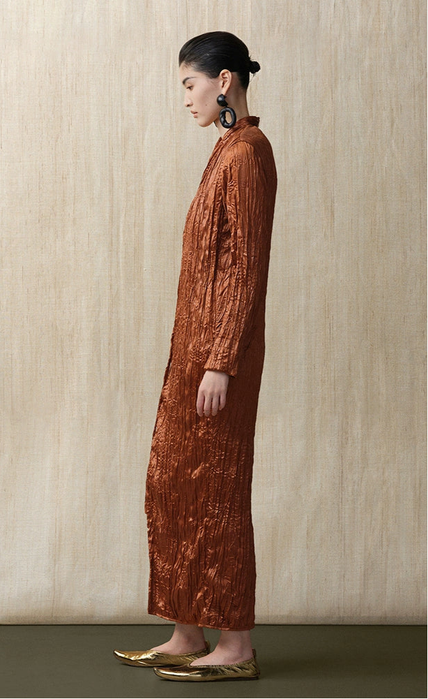 ZHUCHONGYUN Glossy Pleated Beaded Strap Straight Maxi Dress-YOKOZO.