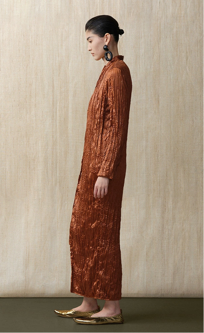 ZHUCHONGYUN Glossy Pleated Beaded Strap Straight Maxi Dress-YOKOZO.