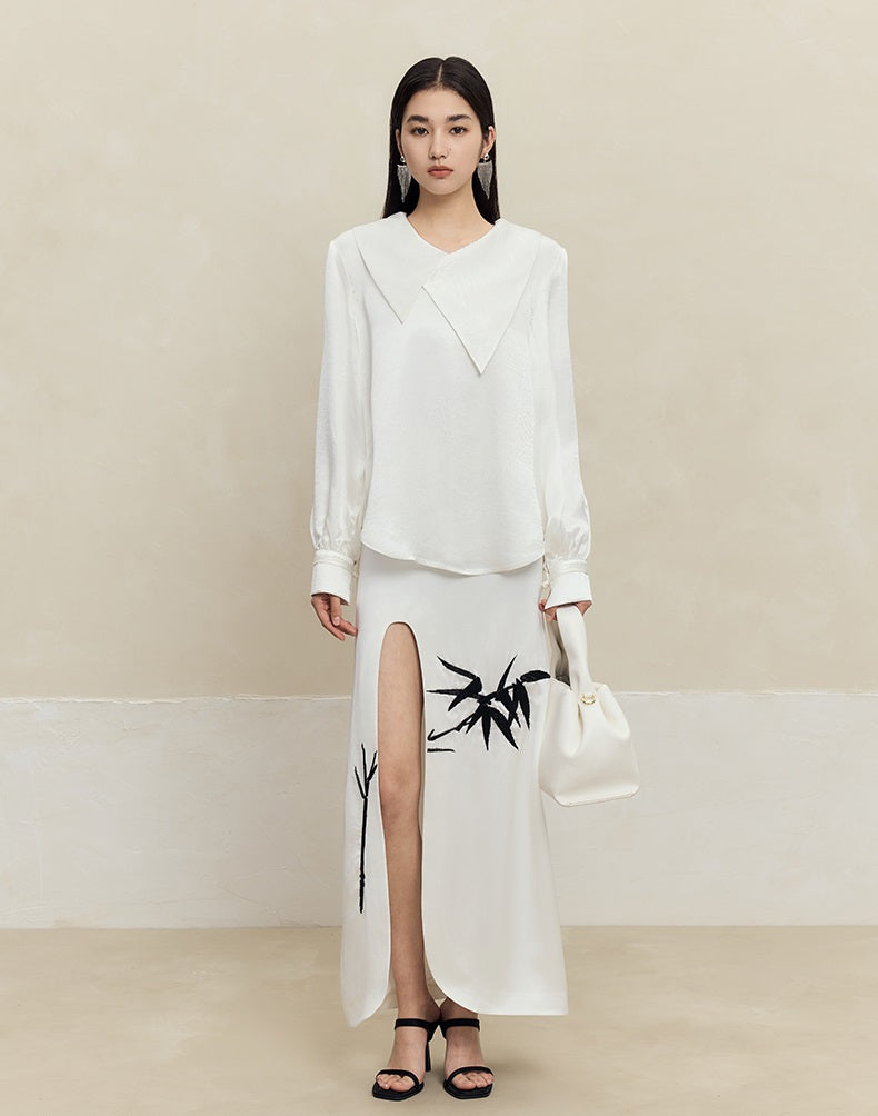 HECO 100% Acetate Long Sleeve red black white Shirt Top Women - glass.