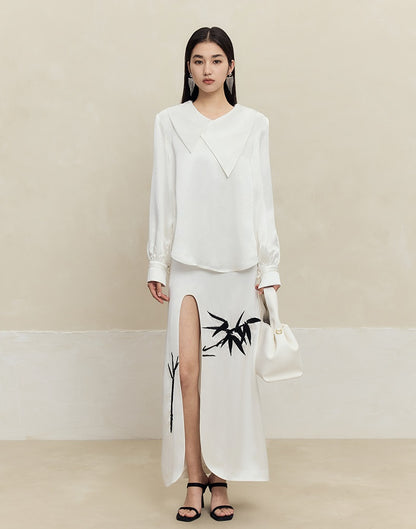 HECO 100% Acetate Long Sleeve red black white Shirt Top Women - glass.