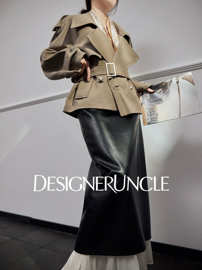 DGU "Goose Shadow" gray British style mid-length slimming jacket - RCANE.