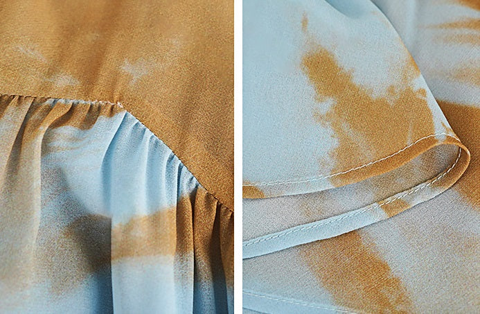 HECO Chinese V-neck wavy sleeve summer big resort dress - AMAZE .