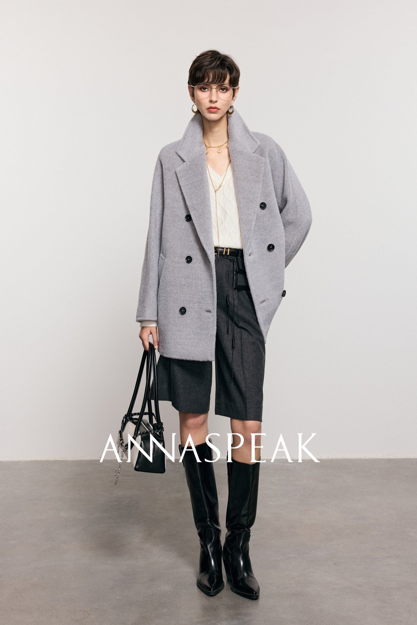 ANNASPEAK   Wool MINI Waist Bag Straight Leg Pants -COLE.