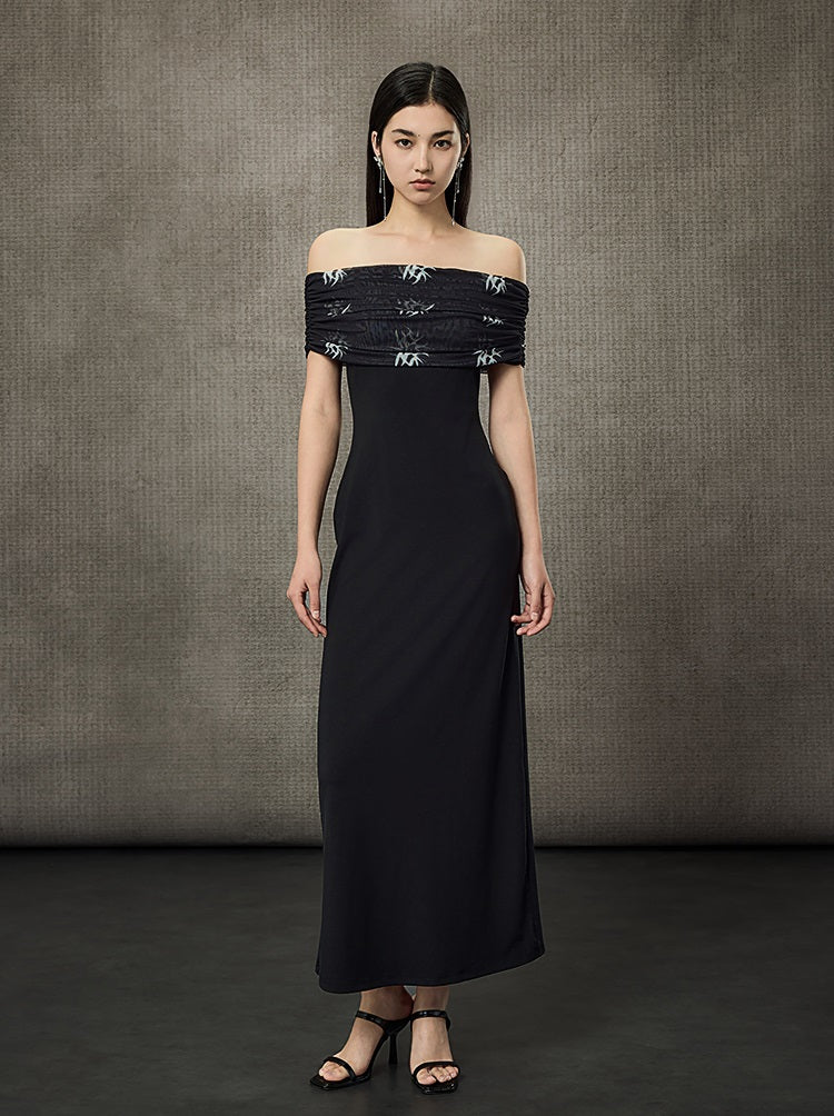 HECO Pleated One-Shoulder Bardot Temperament Midi Dress  - BELIEVE.