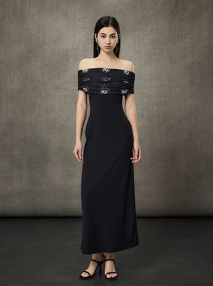 HECO Pleated One-Shoulder Bardot Temperament Midi Dress  - BELIEVE.