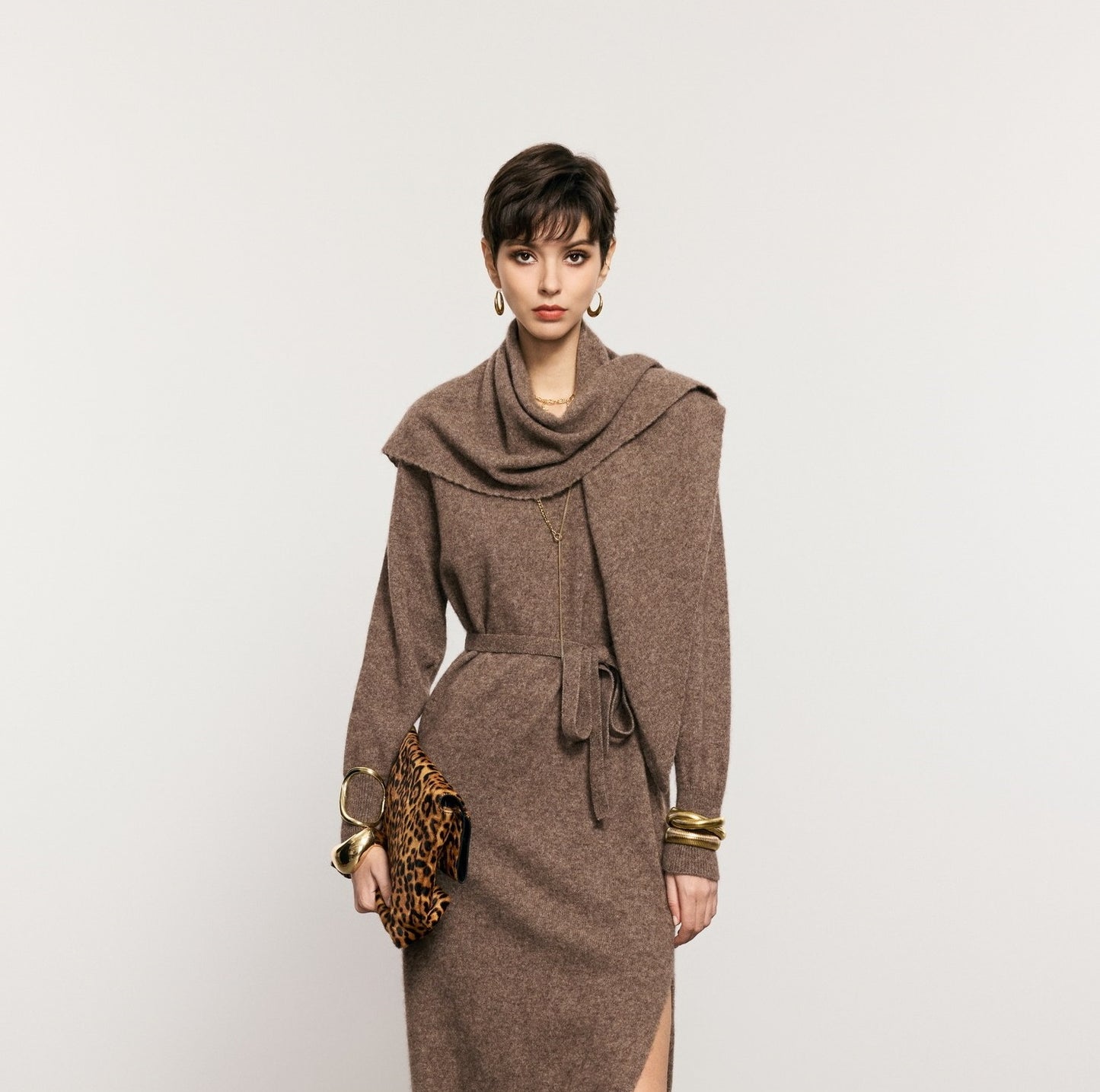 ANNASPEAK  Wool V-Neck Dress Shawl Knit Set Winter-KIKI.
