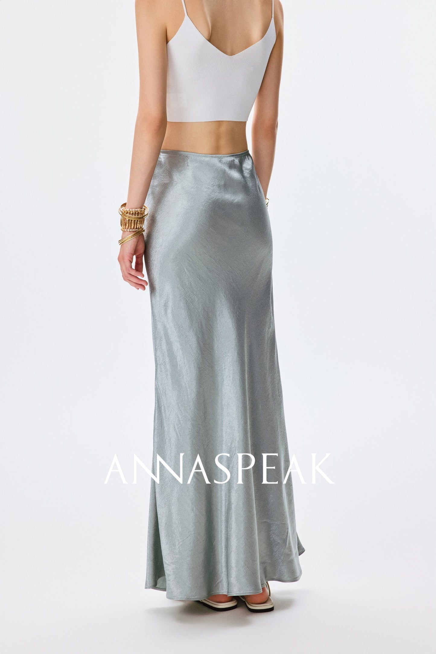 ANNASPEAK cut slightly wrinkled NAIA acetic acid slimming top mermaid skirt-NANA.