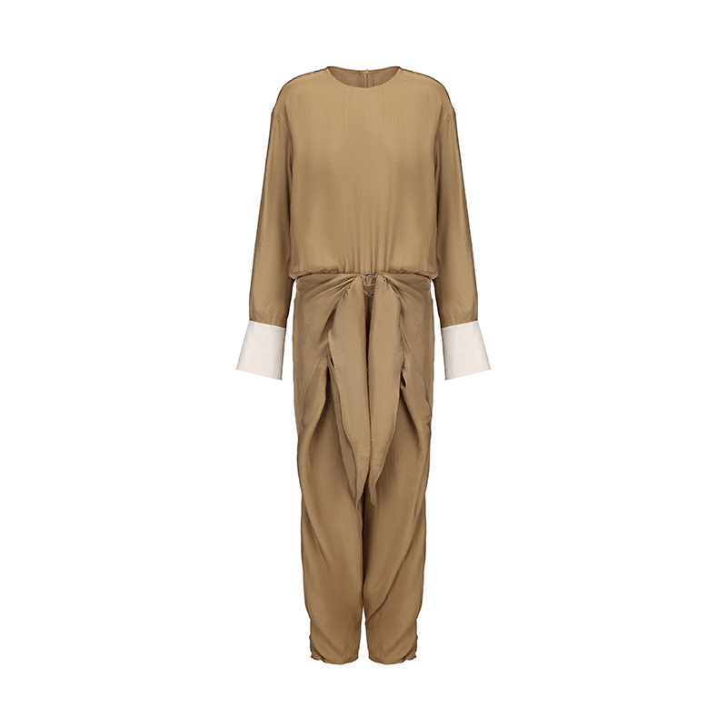 ATELIER MISS LU  Ring-panel Flutter-piece Acetate Jumpsuit - MAGNET