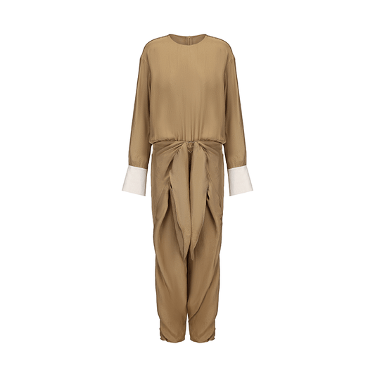 ATELIER MISS LU  Ring-panel Flutter-piece Acetate Jumpsuit - MAGNET